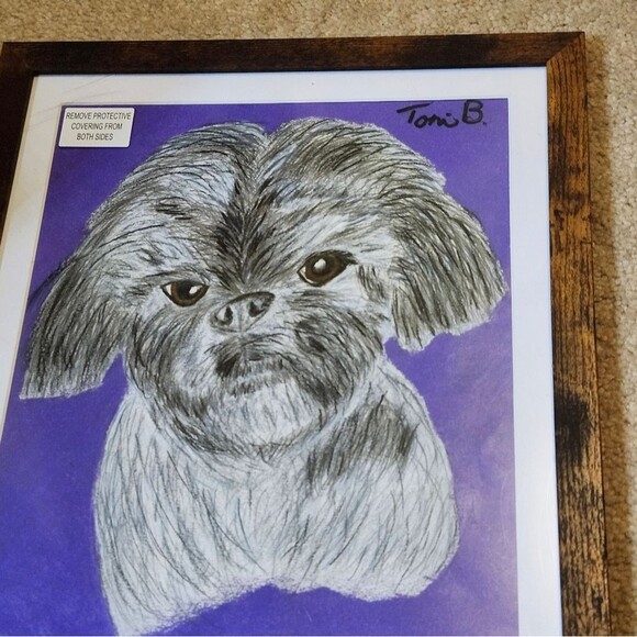Hand Crafted Shih-Tzu Dog Colored Pencil Drawing Framed 9x11" - Picture 5 of 16
